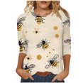 thumbnail image 2 of JTZGDY Fashion 3/4 Length Sleeve Crewneck T-Shirts for Women Cute Bee Printed Summer Tunic Tops Loose Oversized Graphic Holiday Gift Tees Blouse Yellow#05 XXXXL, 2 of 6