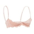 thumbnail image 3 of Fiaer Womens 1/4 Cup Push up Underwire Lace Bras Breathable Spaghetti Strap Lightweight Bra Pink L, 3 of 3