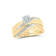 thumbnail image 2 of Solid 10k Yellow Gold His and Hers Round Diamond Cluster Matching Couple Three Rings Bridal Engagement Ring Wedding Bands Set 1/5 Ct. - (L = 5.5, M = 12), 2 of 5
