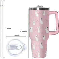 40oz Easter Bunny Tumbler with Handle and Straw, Rabbit Stainless Steel Travel Mug Water Bottle, Vacuum Insulated Cup, Gifts for Women Bunny Lovers