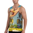 thumbnail image 2 of Gukieu Cozy Cartoon Backyard Print Men's Quick Dry Fitness Vest, Round Neck Sleeveless Fitness Bodybuilding Top-X-Large, 2 of 7