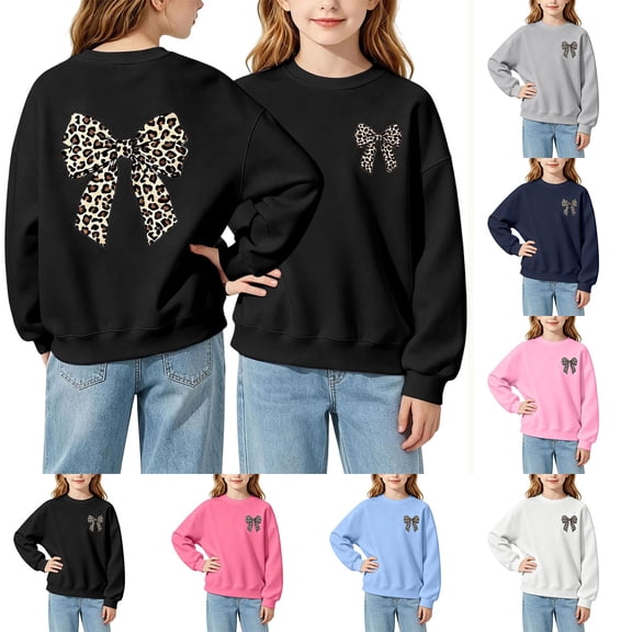 Shadoumai Girls Oversized Crewneck Sweatshirt Kids Pullover Sweater Cute Sweatshirts for Girls Lined Sweatshirt