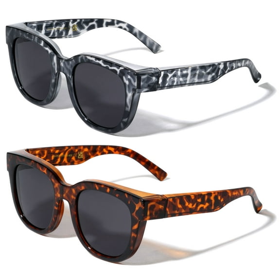 2 Pairs Women Round Polarized Fit over Sunglasses - Wear Over Prescription Eyeglasses 100% UV Protection