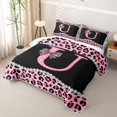 thumbnail image 3 of Manfei Leopard Print Bow Letter U Print Quilt King for Girls, Black Pink Initial Bows King Coverlet Set, 3 of 7