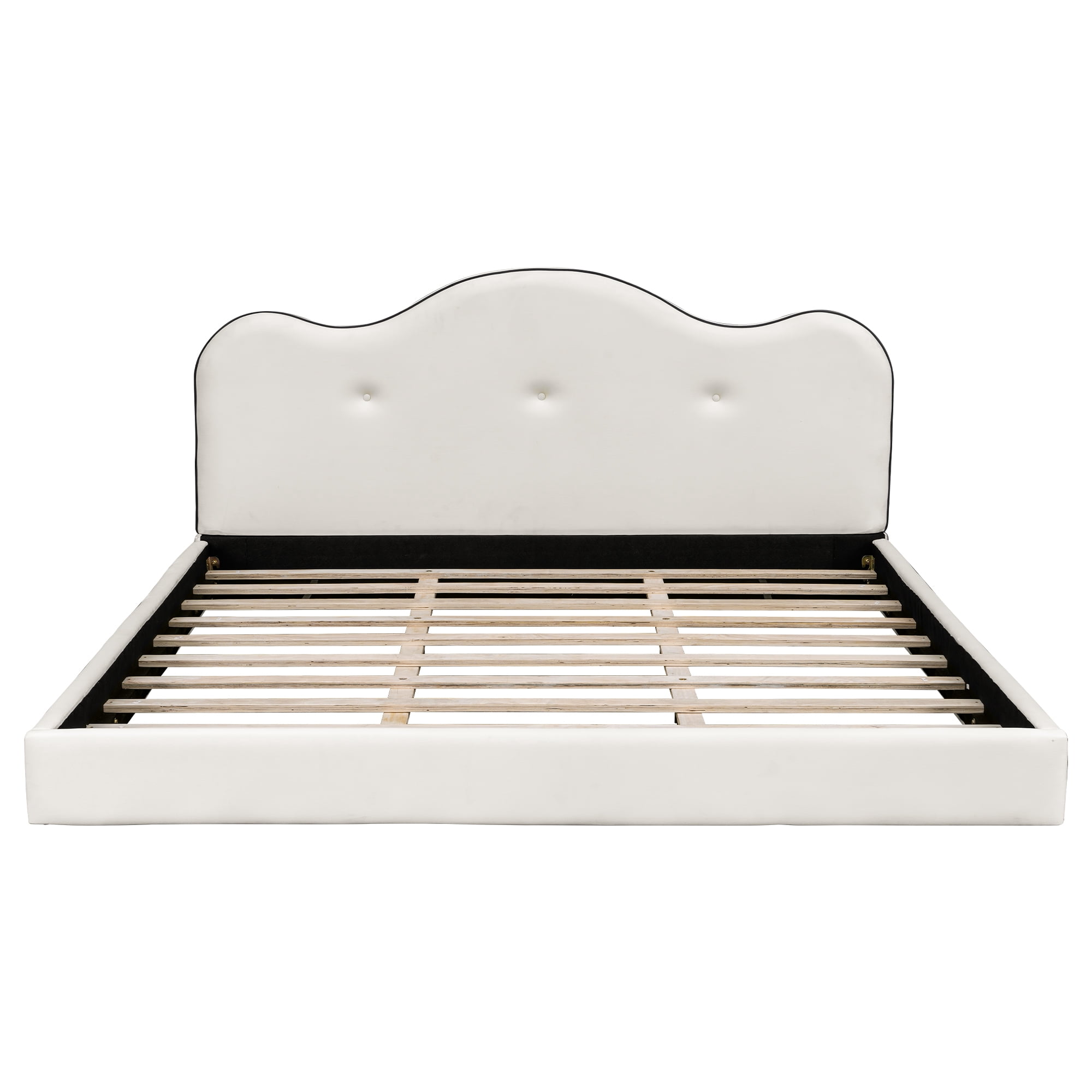 Euroco Upholstery King Size Platform Bed, Beige