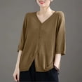 thumbnail image 3 of Lenpel Womens 3/4 Sleeve Cardigans Lightweight V Neck Button down Shirts Casual Loose Fit Cover up Tops Fall Clothes, 3 of 5