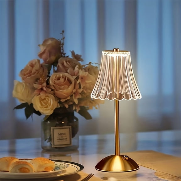 Cordless Table Lamp, 12" Brass Rechargeable Cute Desk Light with Glass Shade, 3 Colors Dimmable Touch Lamp for Modern Office Home Decor