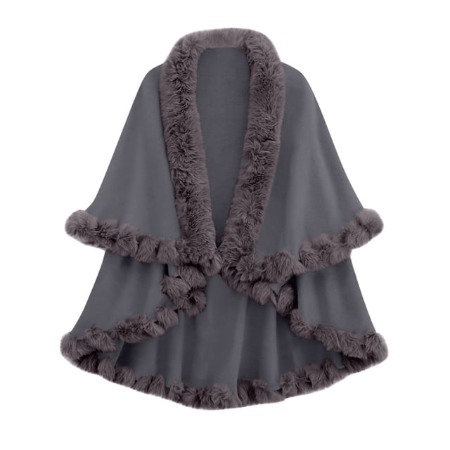 Birdeem Women's Winter Shawl Cape Jacket, Solid Color Warm, Belt Decorative Ball Design
