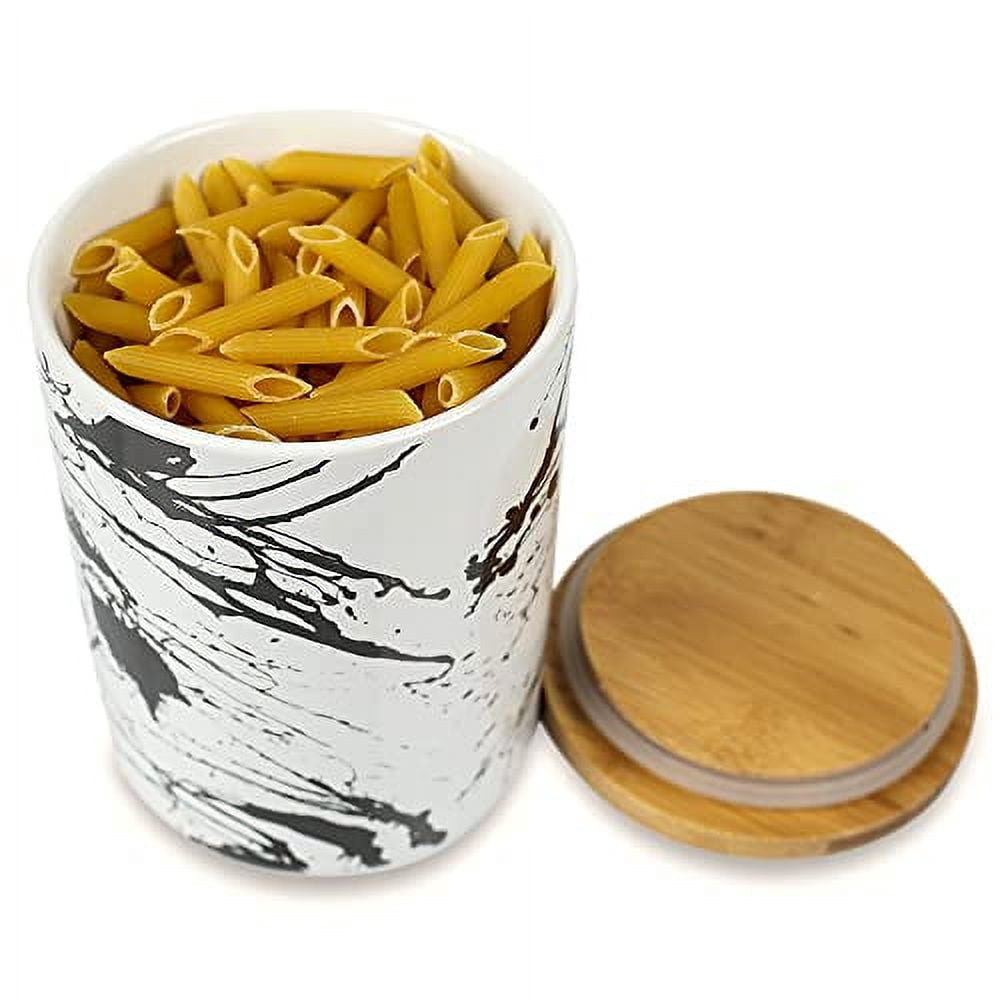 ARTHAUSEN Ceramic Storage Jar Canister - Airtight Bamboo Lid w/Silicone Seal - Modern Design for Kitchen Counter or Bathroom (Black Splatter 1080mL)