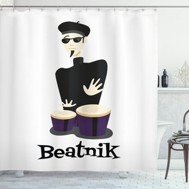 Ambesonne Drums Shower Curtain, Beatnik Wording Cool Drummer, 69"Wx70"L, Charcoal Grey White