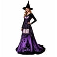 thumbnail image 3 of Women Halloween Witch Maxi Dress, Long Sleeve V Neck Lace Cuff A Line Floor Length Dress, Gothic Haunted House Printed Evening Party Dress, 3 of 6