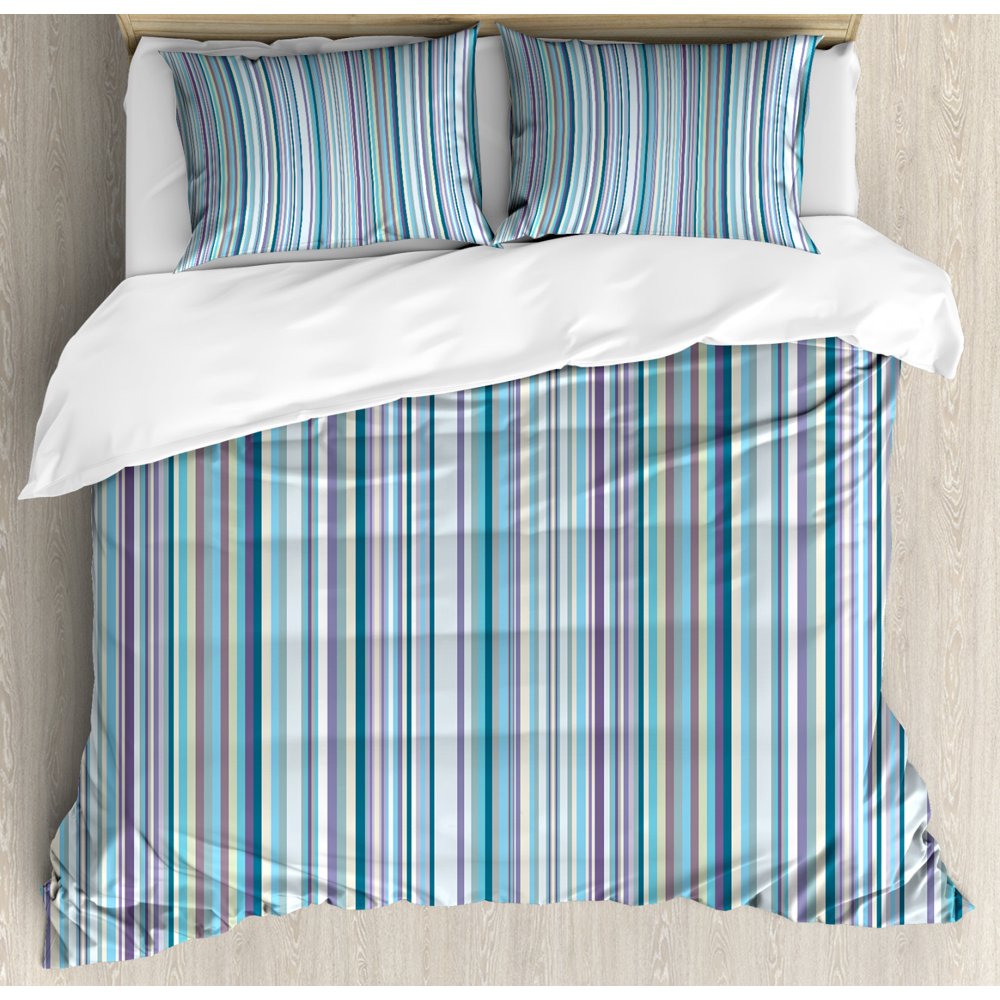 Striped Duvet Cover Set, Blue Purple Teal Aqua Lavender Colored