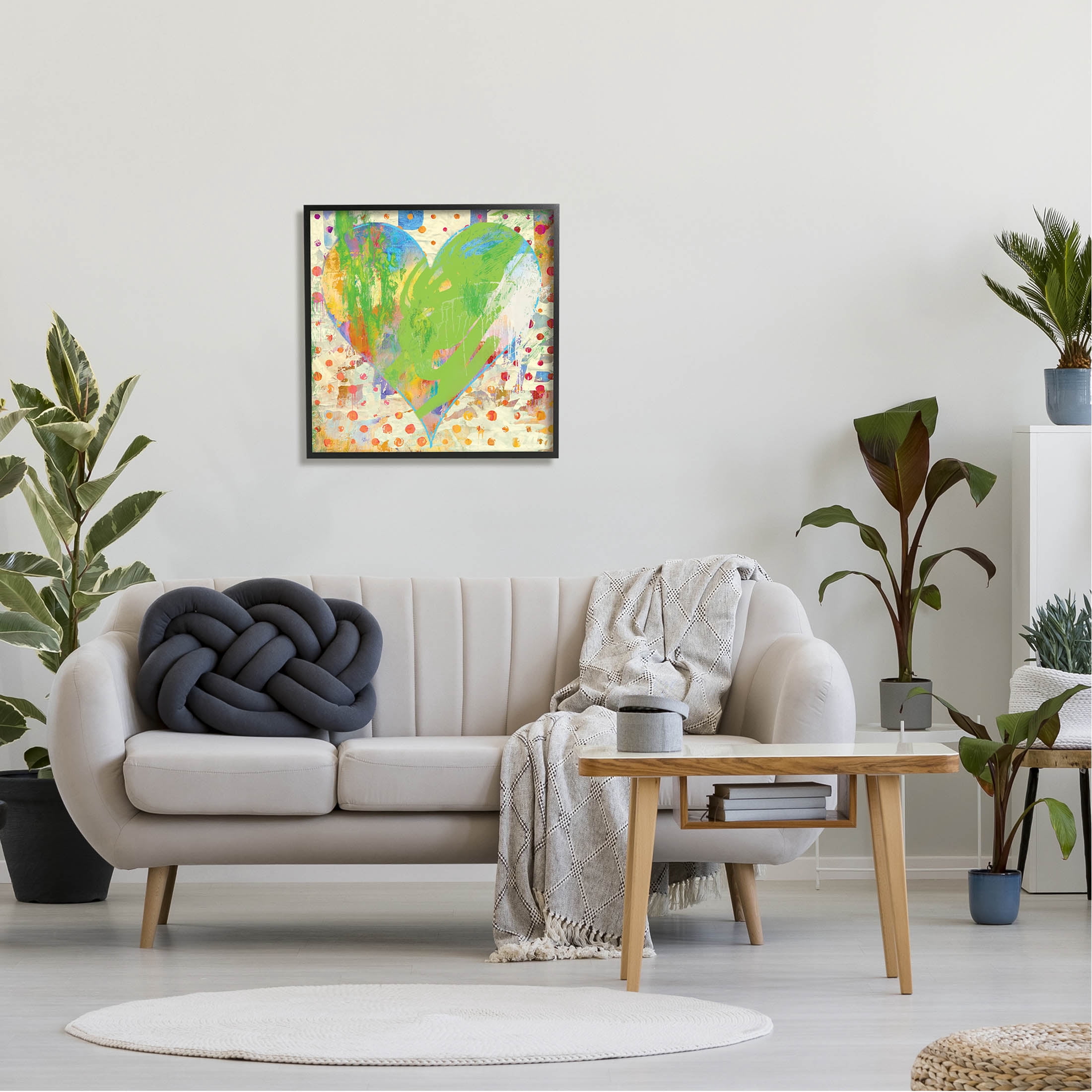 Lime Green Patterned Heart Shape Abstract Graphic Art Black Framed Art Print Wall Art