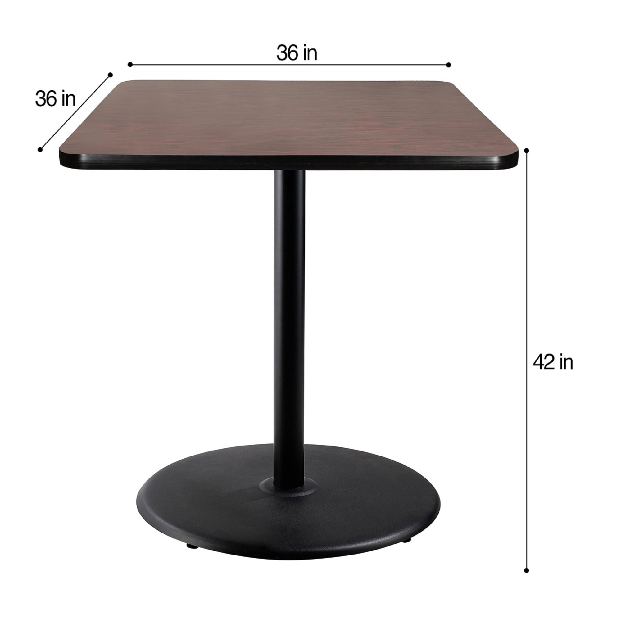 Hampden Furnishings Bennet Collection Steel Frame 36" Square Top, Round Base, 42" Height, Cafe Table, Black Frame/Mahogany Top