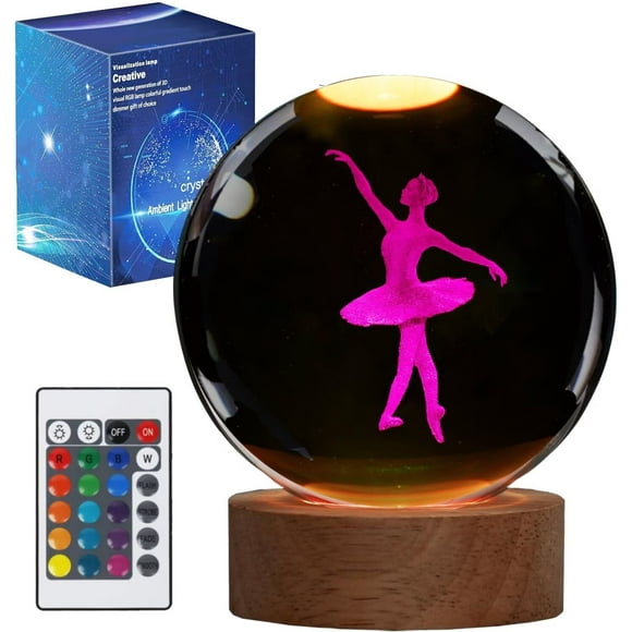Ballet Night Light, Dance Recital Gifts, K9 3.15 Inch (80mm) Crystal Ball Lamp with 16 Colors Remote Upgraded Lamp for Birthday Xmas Cool Fairygirl Figurines Gifts for Ballerina Girls Room Decor
