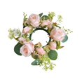thumbnail image 3 of Candelabro con forma de anillo, corona de rosas artificiales, decoración para fiestas, salas de estar, puertas de entrada, festivales y ceremonias. Rosa claro, 3 of 9