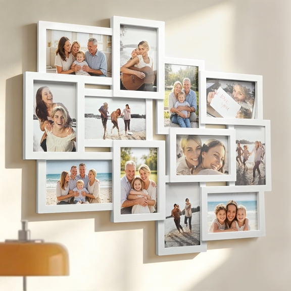 Qunbio 12-Photo Collage Picture Frame, Multi-Picture Wall-Mounted Display Gallery with 12 Openings for 4x6 Inch Photos or Pictures, White