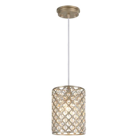 Aspen Creative 61005 Adjustable One-Light Hanging Mini Pendant Ceiling Light, Transitional Design in Antique Silver Finish, Crystal Beaded Shade, 6 1/4" Wide