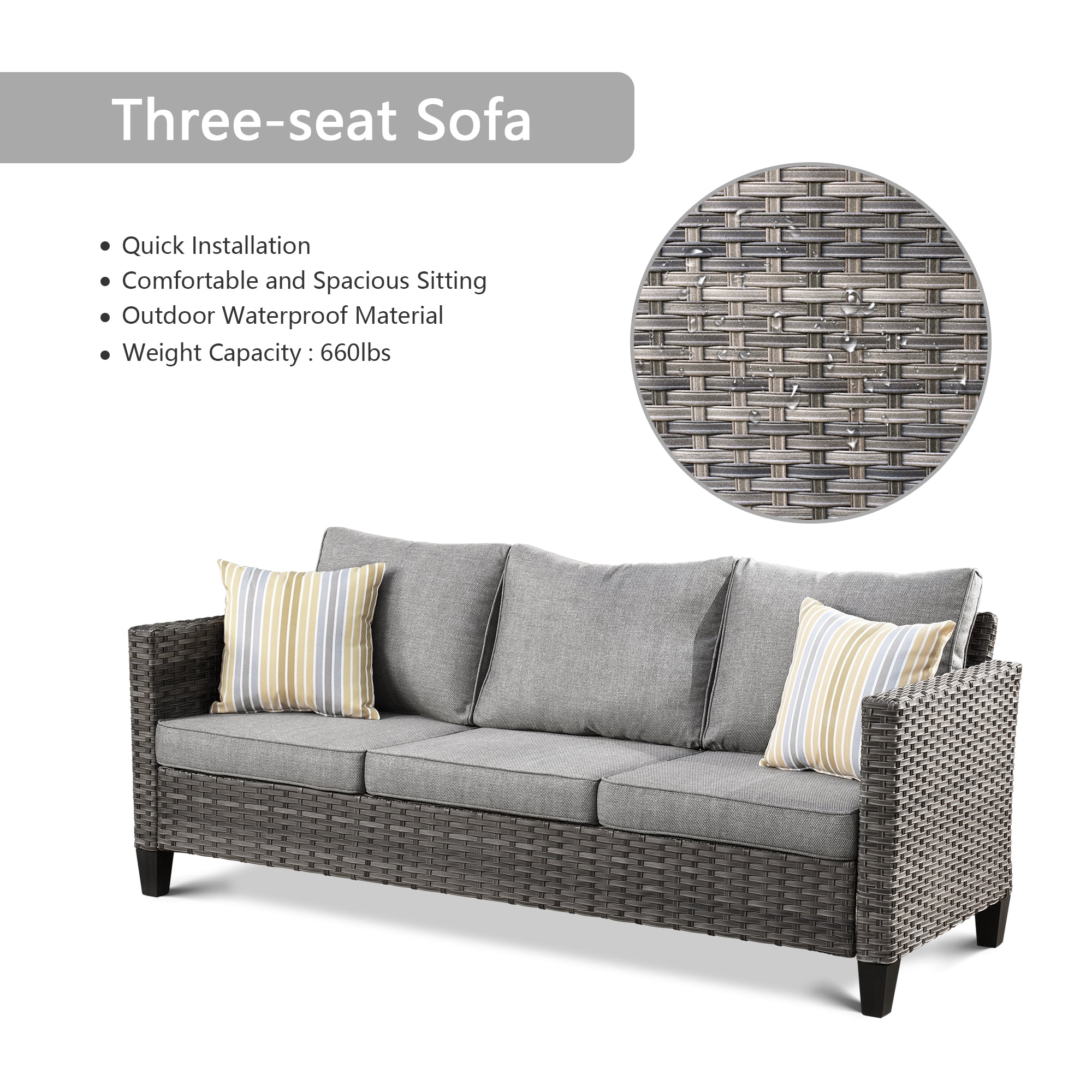 Ovios 3-Piece Outdoor Furniture Set All-Weather Wicker Patio Sofa with Cushions for Conversations