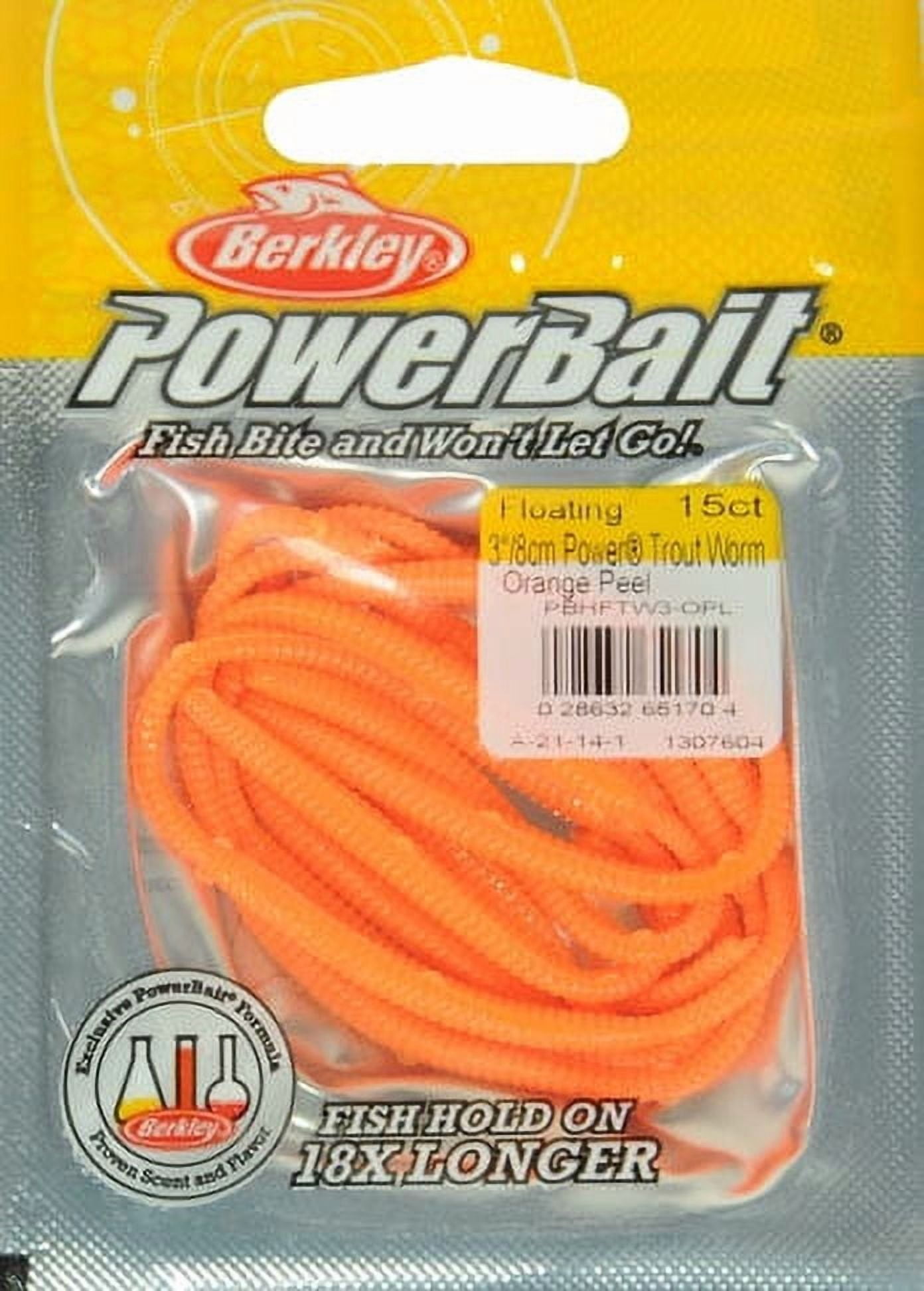 (2 pack) Berkley PowerBait Power Floating Trout Worm Fishing Bait, Orange Peel, 3in | 8cm