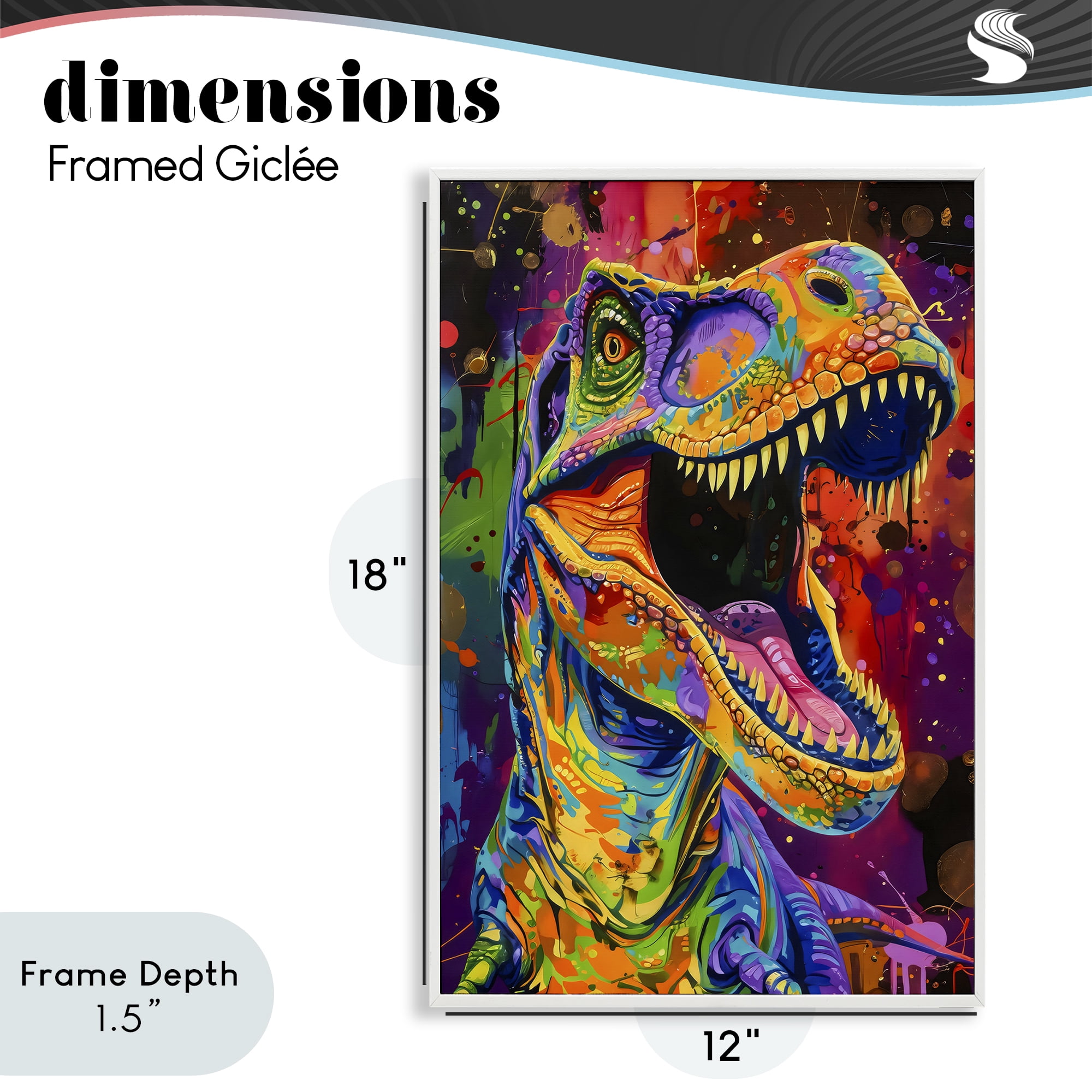 Stupell Industries Paint Splatter Urban T-Rex White Framed Giclee Art, design by Creative Studio