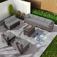 thumbnail image 3 of Gotland Outdoor Patio Furniture Set with 43" Propane Fire Pit Table, 10 Pieces Outdoor Furniture Patio Sectional Sofa Conversation Sets(grey）, 3 of 7