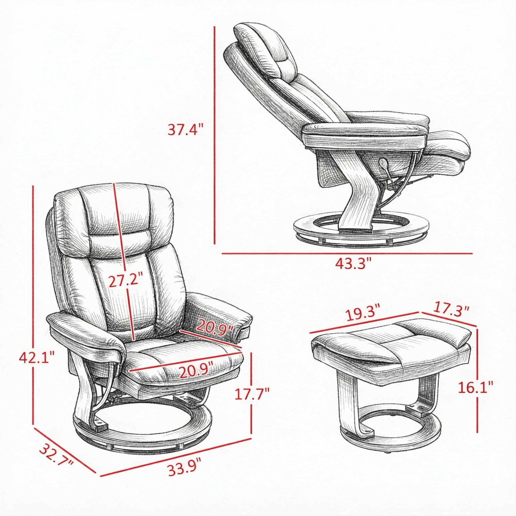 PU Leather Swivel Recliner with Footrest, Black