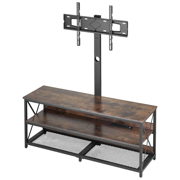 48 Inch TV Stand with Mount for 75 Inch TV, Power Outlet, Height Adjustable, 3 Tier Storage, Bedroom Living Room, Brown