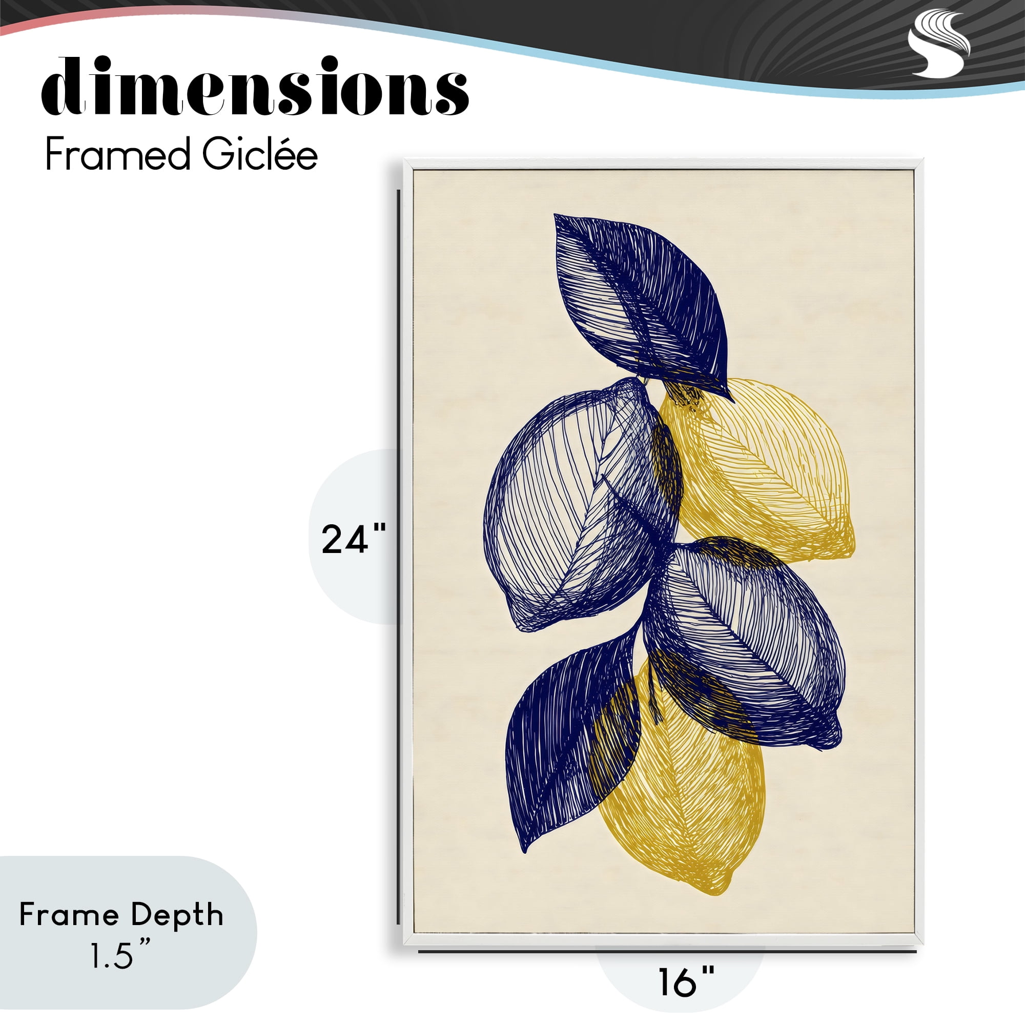 Stupell Industries Navy Lemons Botanical Sketch White Framed Giclee Art, design by Petal Prints Design