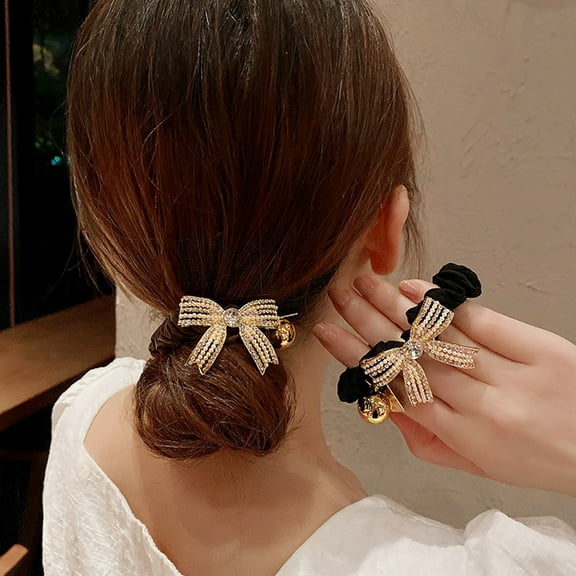 MEIBUTYUP 1Pc Decorative Black Hair Band Bow Hair Tie Elastic Stretch for Party Wear