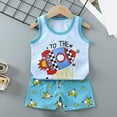 thumbnail image 6 of Caqnni Toddler Baby Boys Summer Outfits Short Sleeve Cartoon Print T-Shirt Tops & Elastic Shorts Sets 2Pcs Cute Baby Boys Cotton Summer Summer Pjs Pajamas & Dailywear Set 3-9 Months,Light Blue, 6 of 7