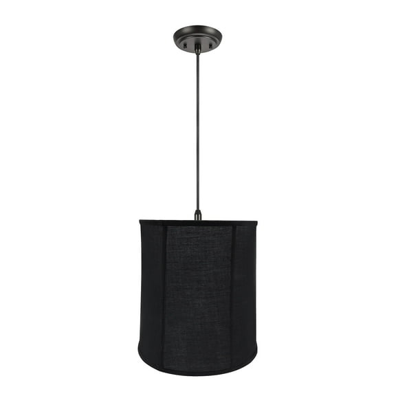 Aspen Creative 75038-11 One-Light Hanging Pendant Ceiling Light with Transitional Empire Fabric Lamp Shade, Black, 14" width
