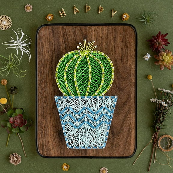 String Art DIY Kit - Potted Cactus. Wizardi Craft Kit F07-M12-3-DH9010
