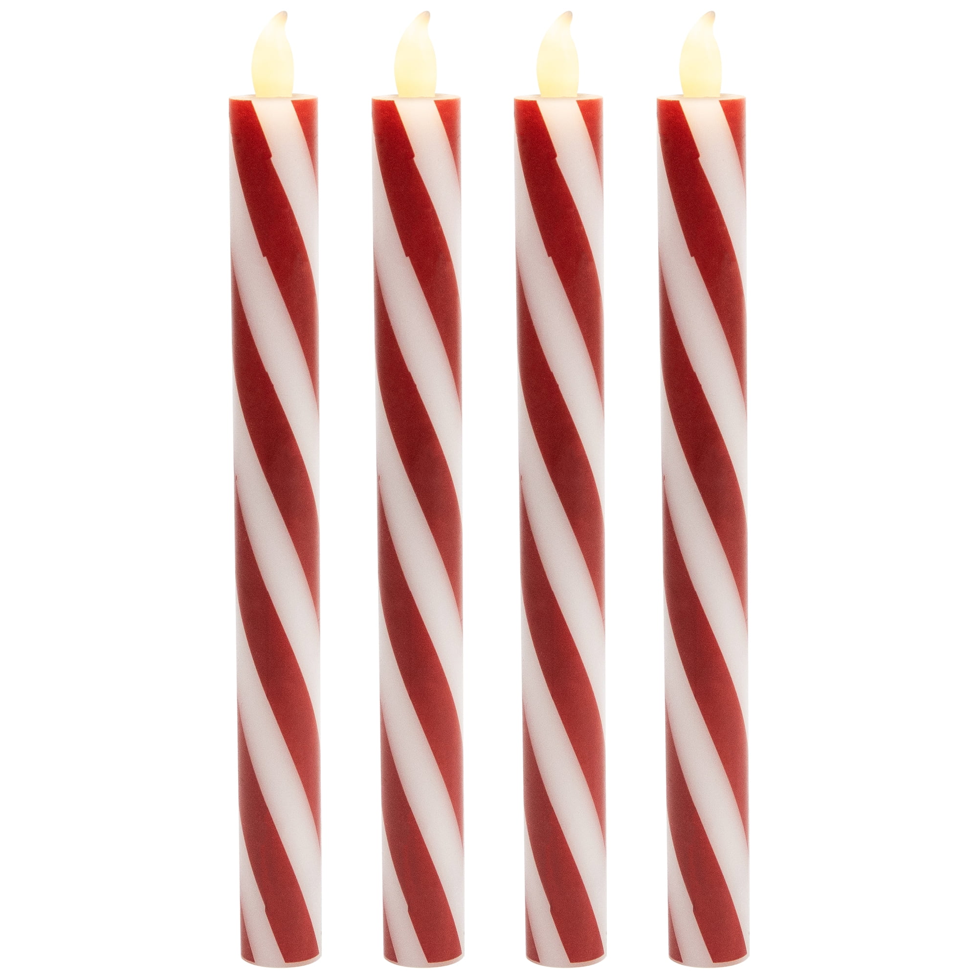 Northlight Candy Cane Striped Flameless Tapered Christmas Candles - 9.5" - Red and White - Set of 4