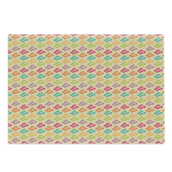Flip Flop Cutting Board, Minimalist Style Repeating Pattern Pairs of Colorful Sandals Diagonal Arrangement, Decorative Tempered Glass Cutting and Serving Board, Large Size, Multicolor, by Ambesonne