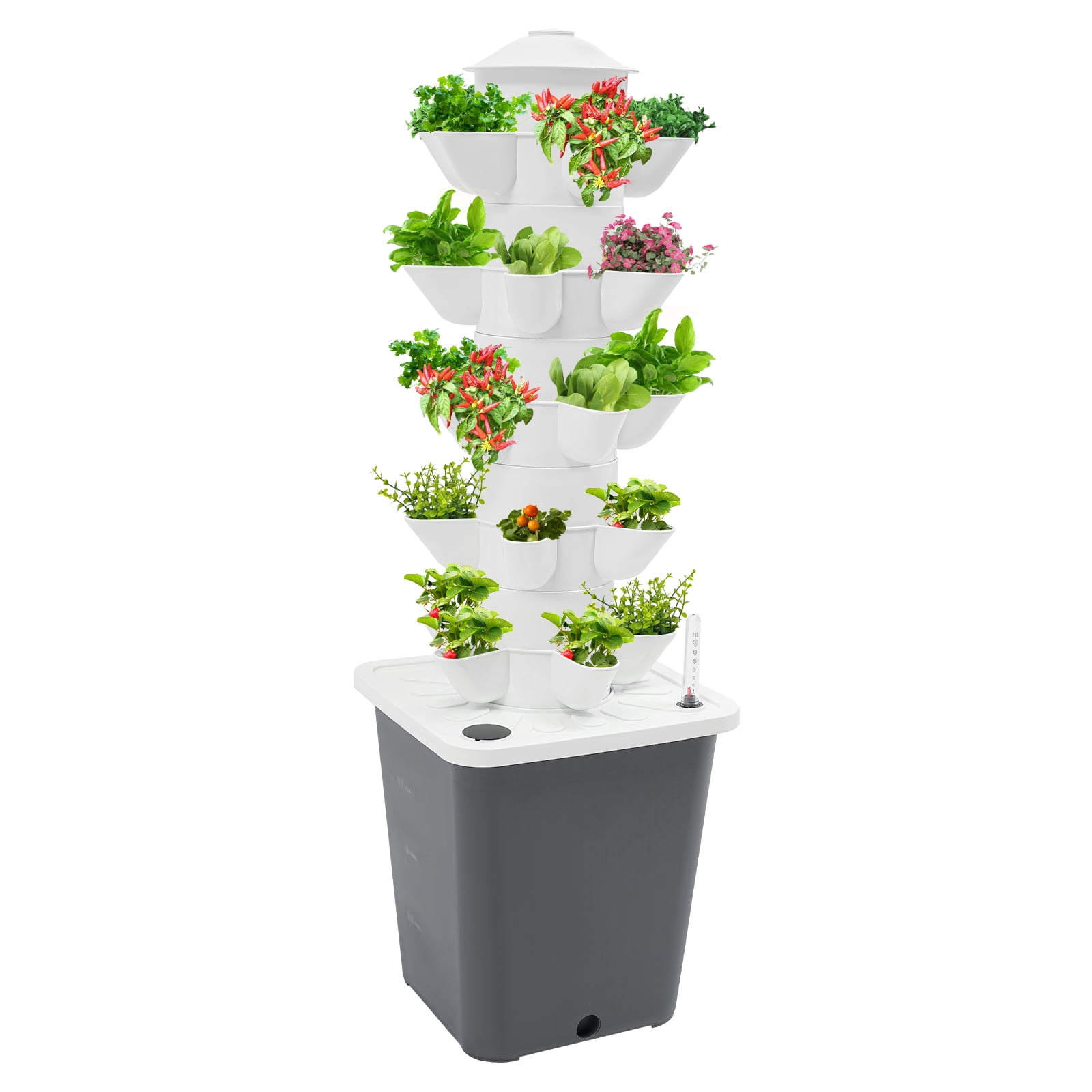 25-Plant Vertical Tower Garden System, Indoor Hydroponic Growing Kit with Pump & Water Level Gauge, Vertical Vegetable Planter for Gardening Enthusiasts（Grey）