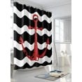 thumbnail image 3 of Red Nautical Shower Curtain, Anchor Navy Blue Wavy Stripes Waterproof Shower Curtain Set with 12 Hooks Lightweight Washable Fabric Shower Curtains for Bathroom 72x72 Inches, 3 of 6