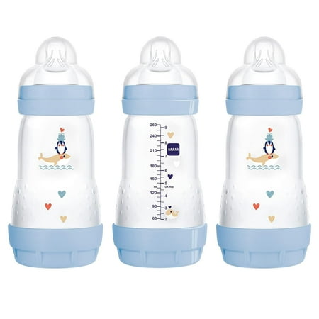 UPC: 0845296056436 | MAM Easy Start Anti-Colic Bottle 9 oz (3-Count) Baby Essentials Medium Flow Bottles with Silicone Nipple Baby Bottles for Baby Boy Blue 3 Count (Pack of 1) Boy