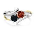 thumbnail image 2 of Gem Stone King 1.50 Ct Round Red Garnet Black Onyx 925 Silver and 10K Yellow Gold Lab Grown Diamond Two Stone Crossover Ring (Size 9), 2 of 5