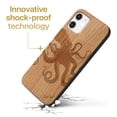thumbnail image 3 of Case Yard Wooden Case Outside Soft TPU Silicone, Slim Fit Shockproof Wood Protective Phone Cover for Girls Boys Men and Women, Supports Wireless Charging Octopus Design case for iPhone-11, 3 of 7