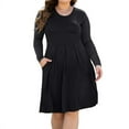 thumbnail image 2 of Aiyino Plus Size Dresses for Curvy Women Long Sleeve Casual Pleated Swing Dresses with Pockets, 2 of 4