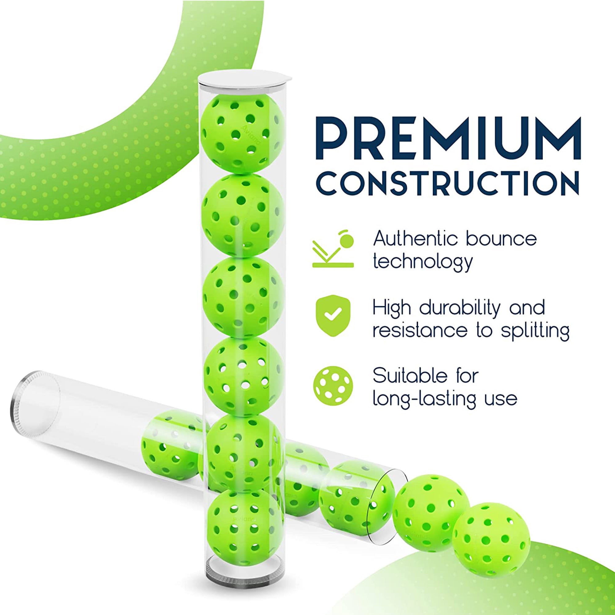Pro Aviana Tournament Play Outdoor Pickleball Balls USAPA Approved, 6-Pc Set Green