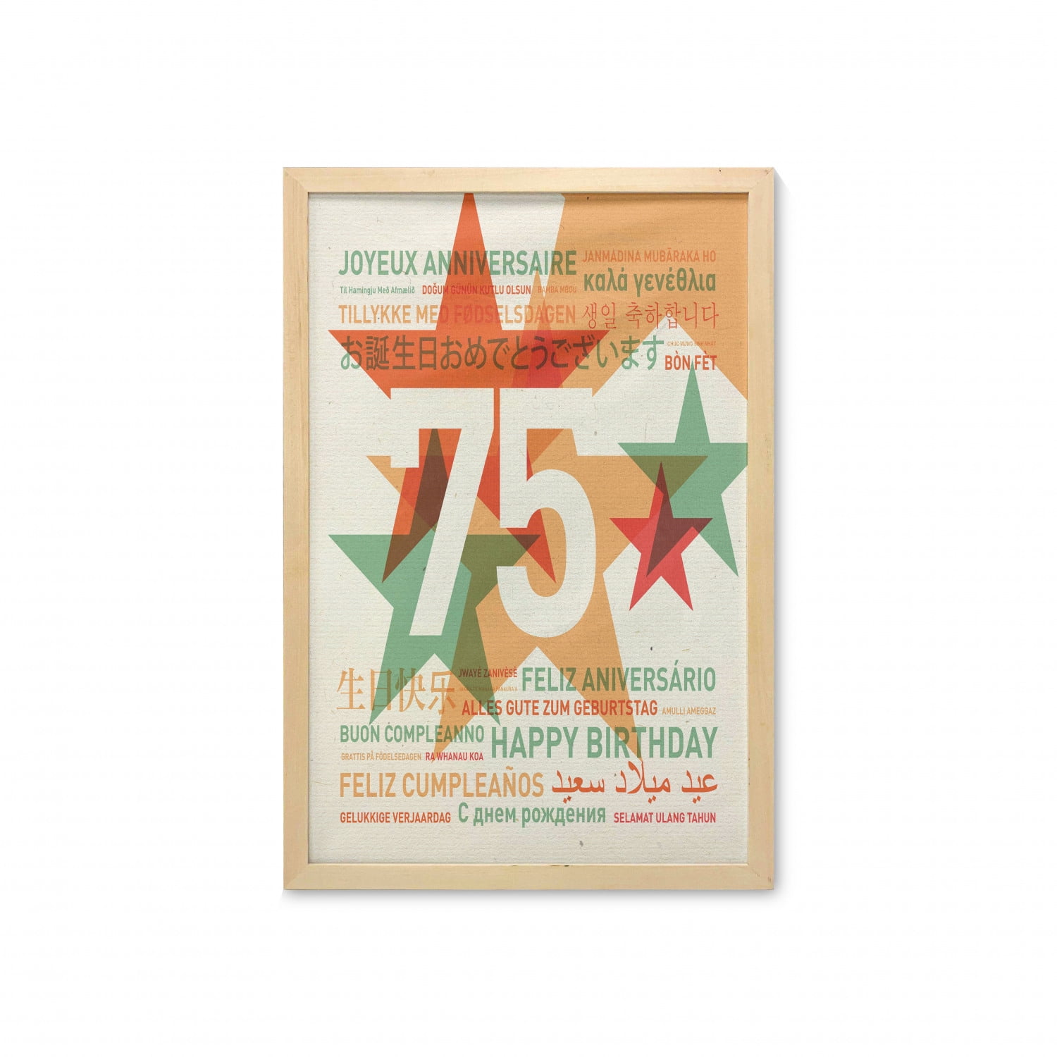 75th Birthday Wall Art With Frame Worldwide Greetings In Different Languages And Stars On Retro Background Printed Fabric Poster For Bathroom Living Room Dorms 23 X 35 Multicolor By Ambesonne Walmart Com