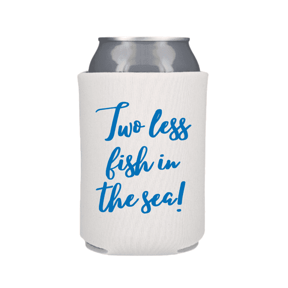 Wedding Can Coolers, Two Less Fish In The Sea, Engagement Gift, Beer Coolies for Cans or Bottles, Wedding Party Coolie, Wedding Favor
