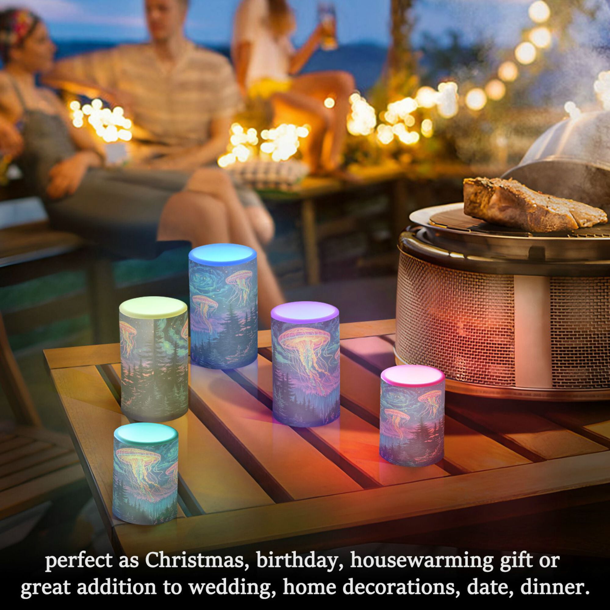 Yayeee Flameless Candles with Remote Flickering Battery Operated Multi Color Changing, Psychedelic Jellyfish