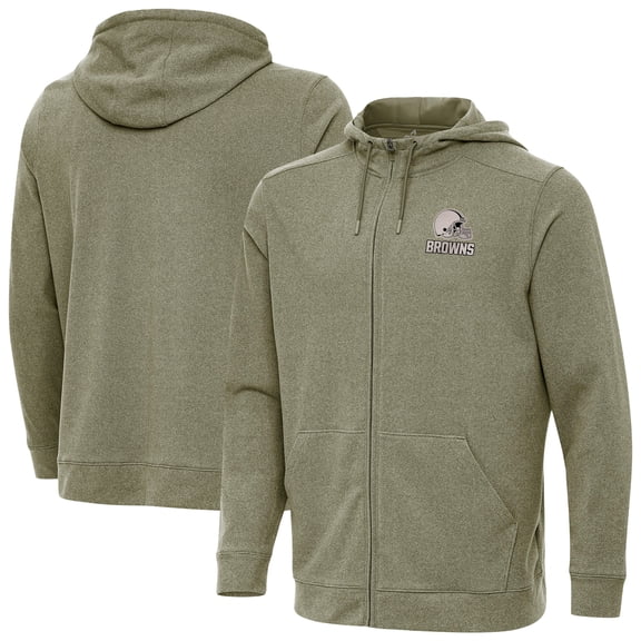 Men's Antigua Olive Cleveland Browns Effortless Full-Zip Hoodie Jacket