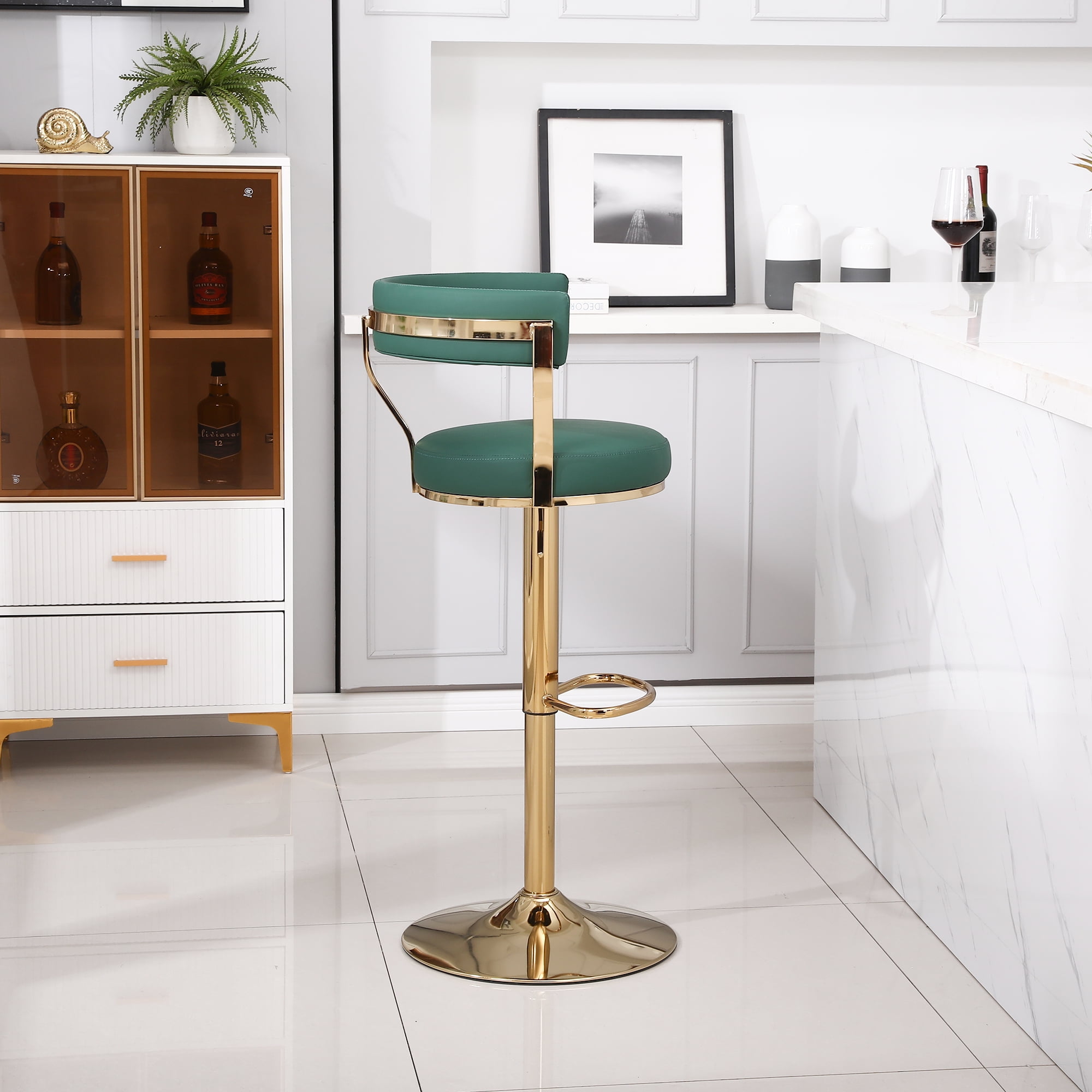 Kadyn Adjustable Counter Height Swivel Barstools with Back and Footrest for Home, Dark Green, 1PCS Kadyn Adjustable Counter Height Swivel Barstools with Back and Footrest for Home, Dark Green, 1PCS