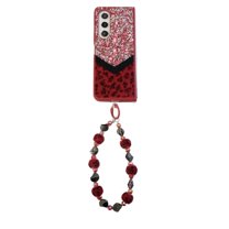 TECH CIRCLE for Samsung Galaxy Z Fold 4 Phone Case, Bling Glitter Leopards Print Slim Lightweight Case Hard PC Girly Women Cover with Wrist Strap for Galaxy Z Fold 4 7.6" 2022,Red
