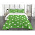 thumbnail image 3 of Ambesonne Irish Quilted Bedspread Set 3 Pcs, Polka Dots and Shamrocks, Queen Size, Lime Green White, 3 of 5