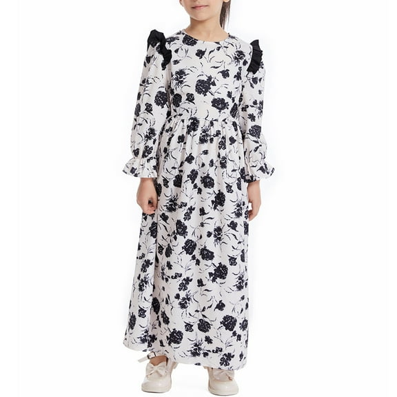 YunPes Girls Floral Dress Long Sleeve Waist Middle and Large Children Cute Comfortable Long Dress Casual Dress Dresses for Toddler Girls